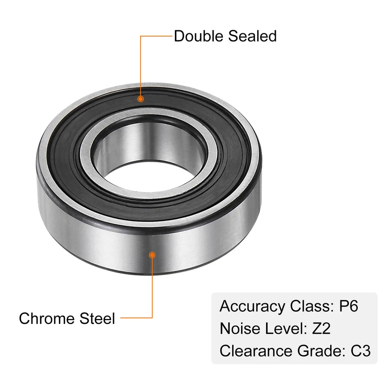 6205-2RS Deep Groove Ball Bearing,2pcs 25x52x15mm C3 Bearings,Black