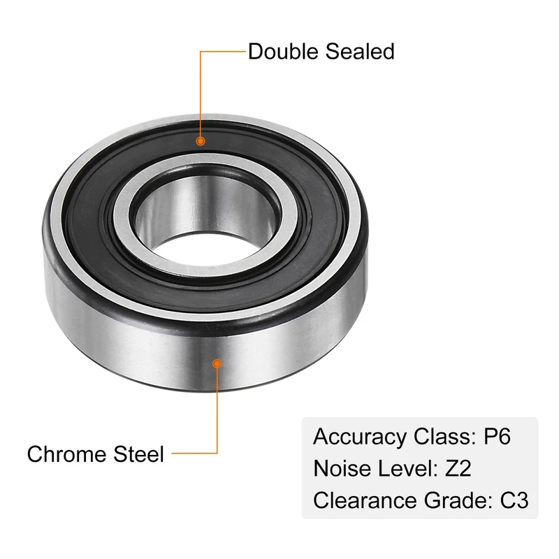 6204-2RS Deep Groove Ball Bearing,2pcs 20x47x14mm C3 Bearings,Black