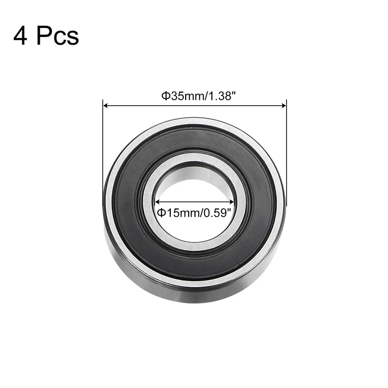 6202-2RS Deep Groove Ball Bearing,4pcs 15x35x11mm C3 Bearings,Black