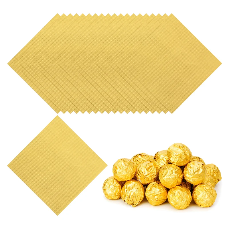 Foil Candy Wrappers 4x4 Inch, 100 Pcs Gold Fine Grid Paper for DIY Chocolate