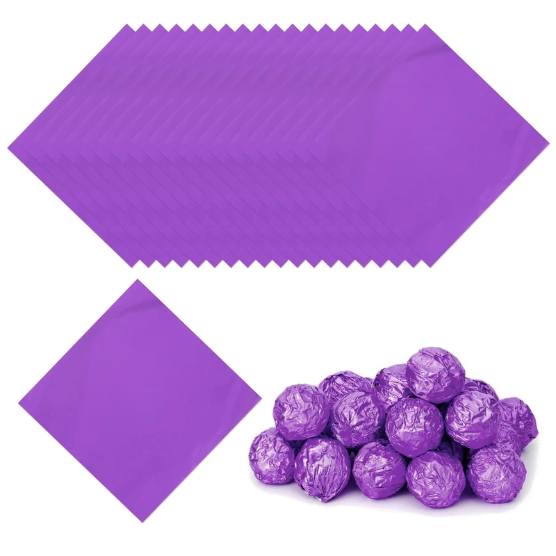 Foil Candy Wrappers 3x3 Inch, 100 Pcs Purple Glossy Paper for DIY Chocolate