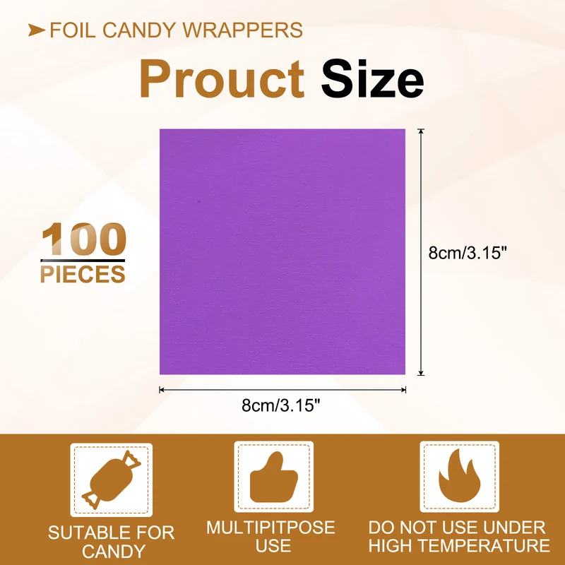 Foil Candy Wrappers 3x3 Inch, 100 Pcs Purple Glossy Paper for DIY Chocolate