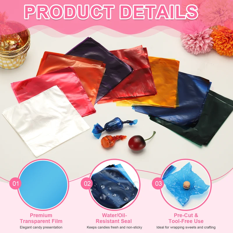 300 Pcs Candy Wrappers, 5 x 5 Inch Chocolate Wrap Paper for Lollipop, Blue