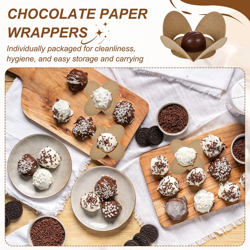50Pcs Truffle Wrappers, Mini Cupcake Liners Chocolate Cups Liners, Brown