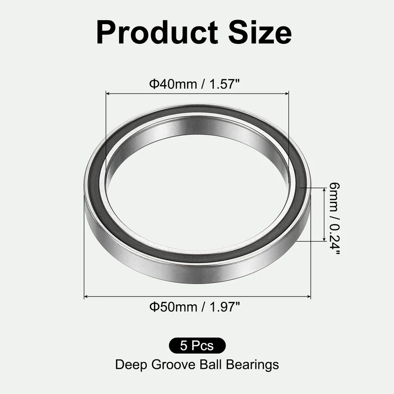 5Pcs 6708-2RS Deep Groove Ball Bearings 40x50x6mm ABEC3 Bearing