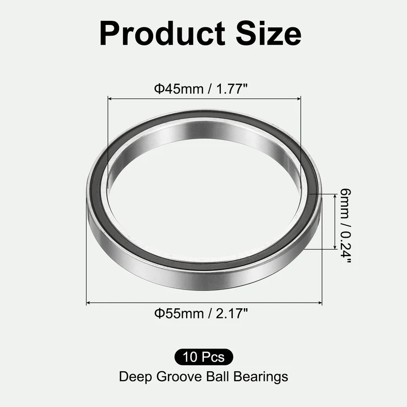 10Pcs 6709-2RS Deep Groove Ball Bearings 45x55x6mm ABEC3 Bearing