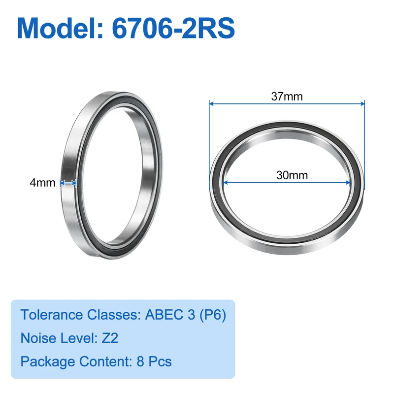 8pcs 6706-2RS Deep Groove Ball Bearings 30x37x4mm P6(ABEC3)