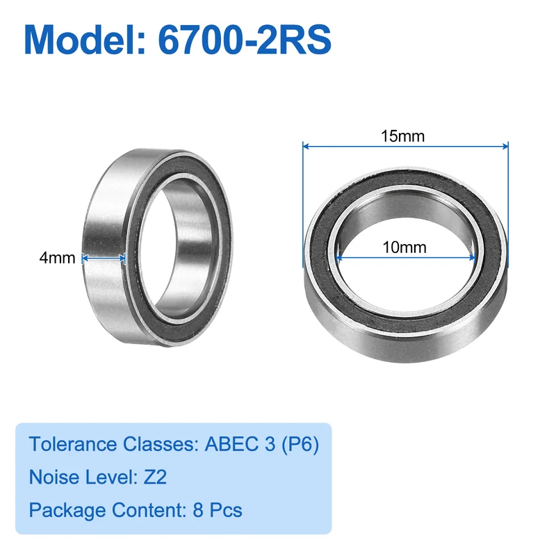 8pcs 6700-2RS Deep Groove Ball Bearings 10x15x4mm P6 (ABEC3)