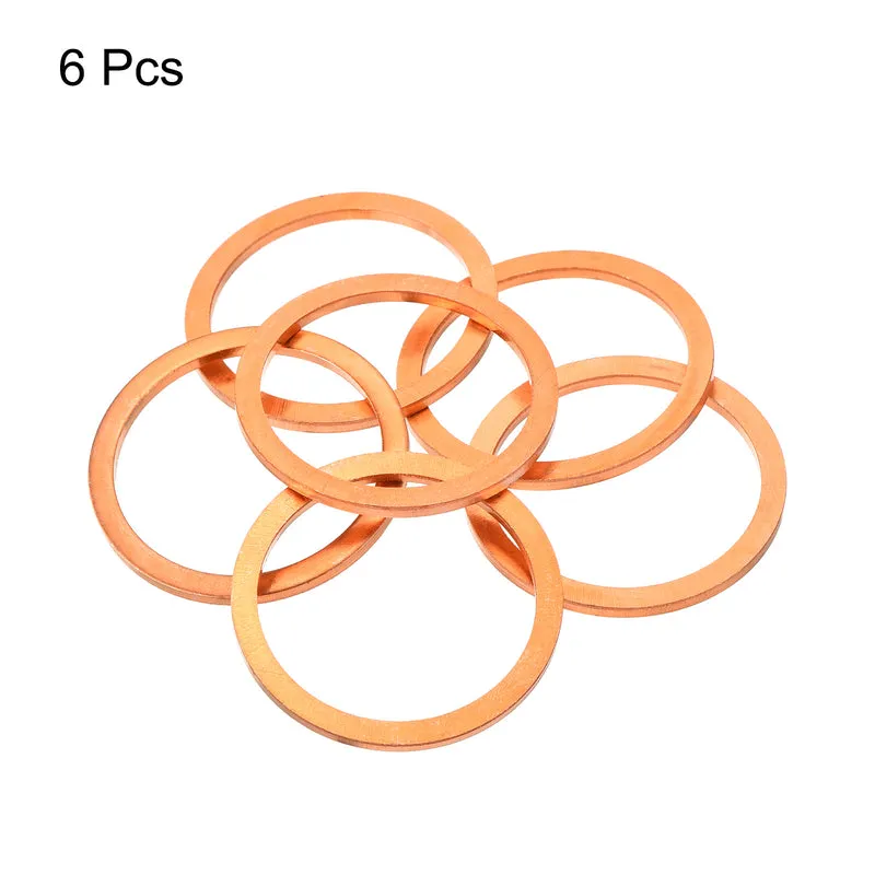 6 Pcs Flat Copper Washers 30x36x2mm Copper Flat Sealing Ring Washers
