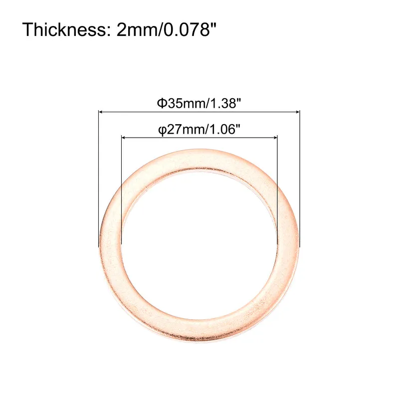 12 Pcs Flat Copper Washers 27x35x2mm Copper Flat Sealing Ring Washers