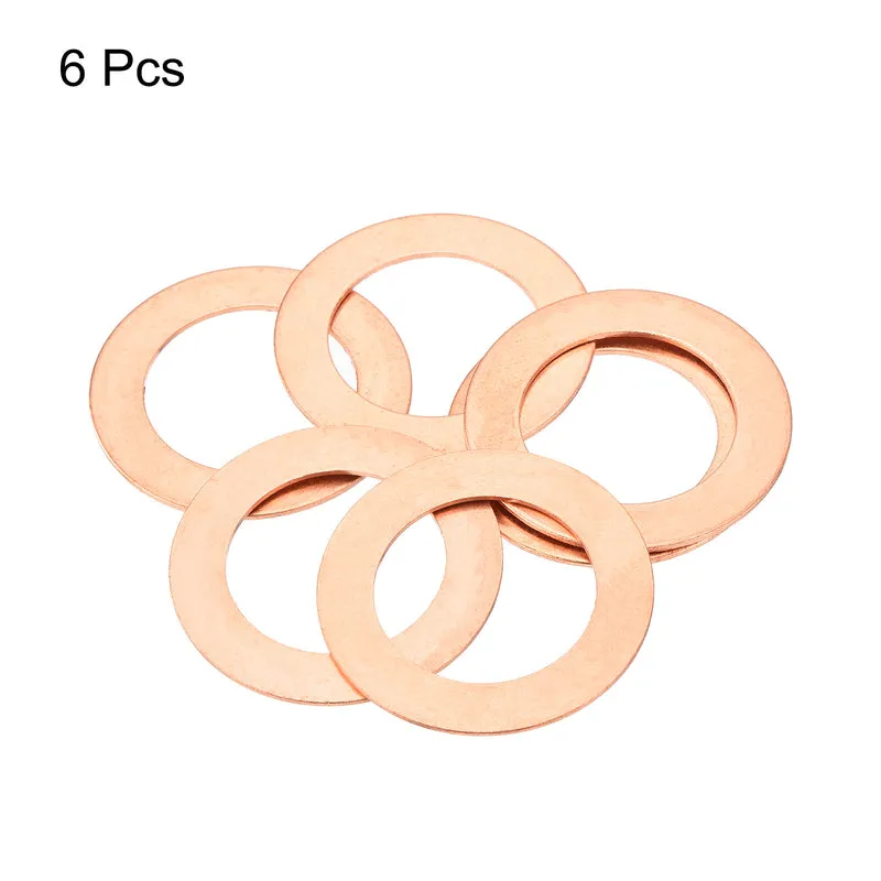 6 Pcs Flat Copper Washers 26x40x1mm Copper Flat Sealing Ring Washers