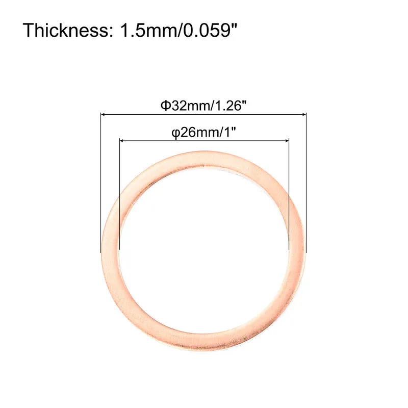 12 Pcs Flat Copper Washers 26x32x1.5mm Copper Flat Sealing Ring Washers