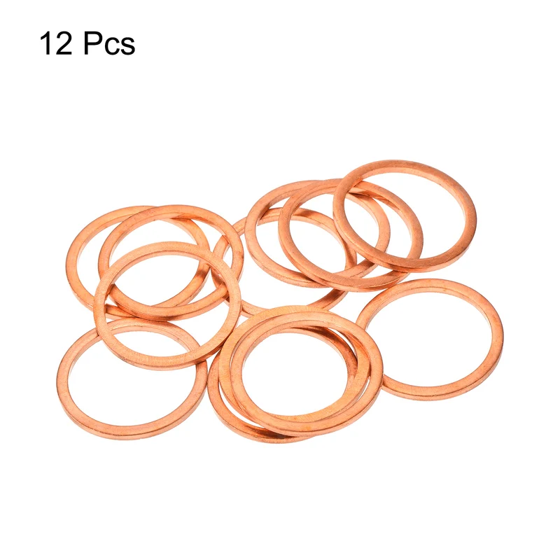 12 Pcs Flat Copper Washers 25x30x2mm Copper Flat Sealing Ring Washers