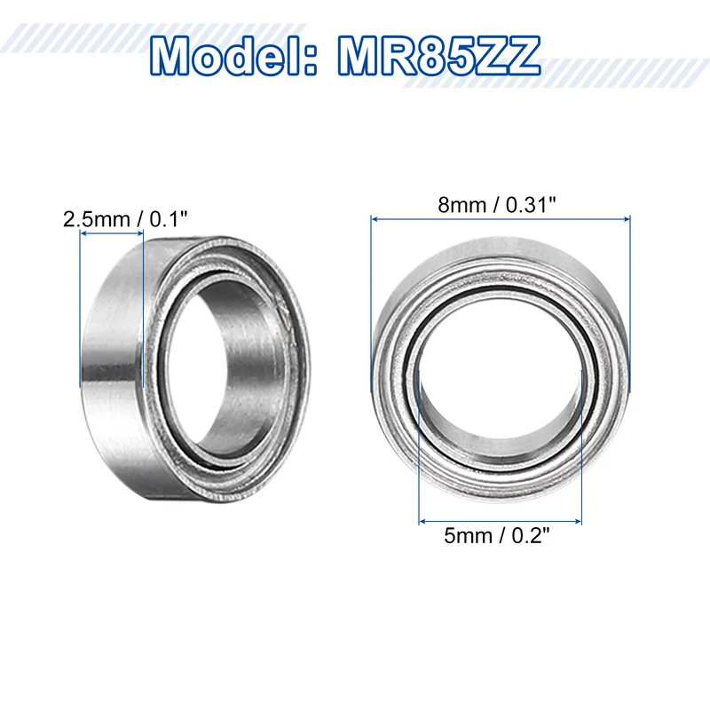 8Pcs MR85ZZ Deep Groove Ball Bearings, 5mm ID 8mm OD 2.5mm Width Bearing