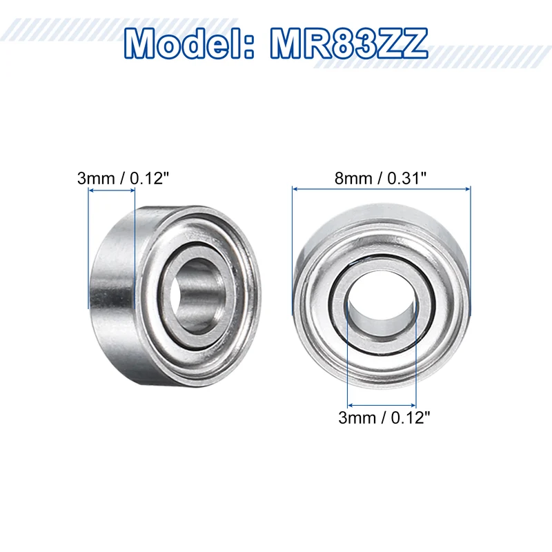 8Pcs MR83ZZ Deep Groove Ball Bearings, 3mm ID 8mm OD 3mm Width Bearing