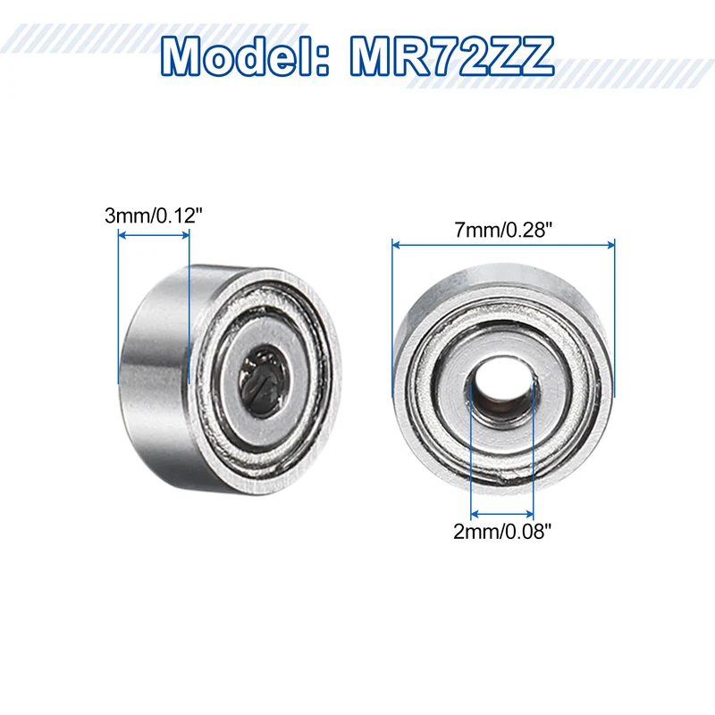 8Pcs MR72ZZ Deep Groove Ball Bearings, 2mm ID 7mm OD 3mm Width Bearing