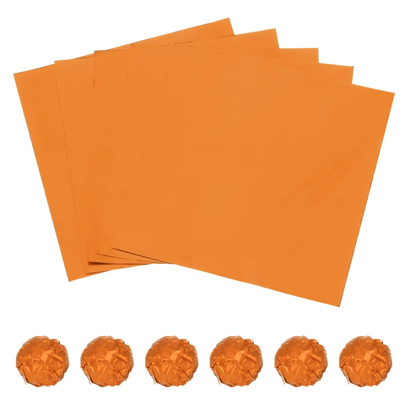 100 Pcs 6 x 6 Inch Square Aluminum Foil Candy Wrappers, Orange