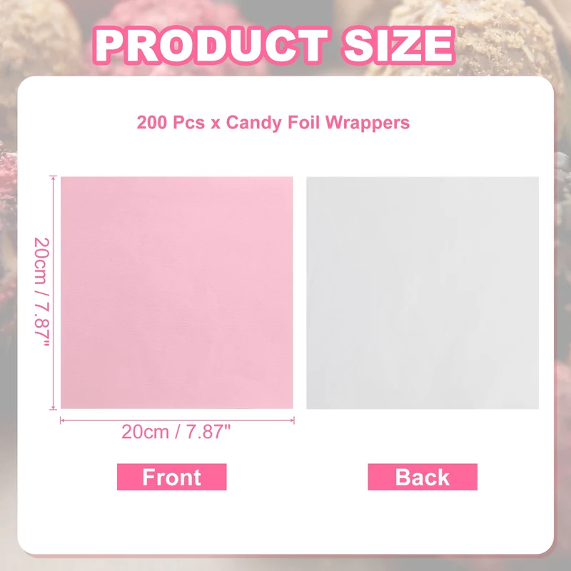 200 Pcs Candy Foil Wrappers, 7.87 x 7.87" Chocolate Wrappers, Light Pink