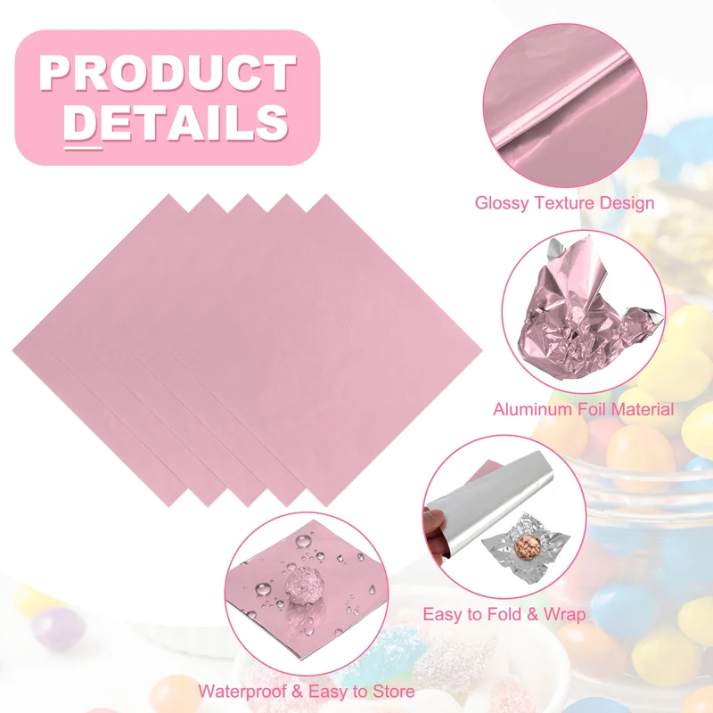 200 Pcs Candy Foil Wrappers, 7.87 x 7.87" Chocolate Wrappers, Light Pink