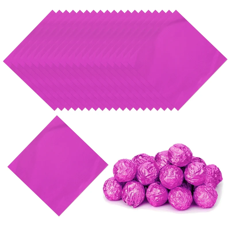 Foil Candy Wrappers 3x3 Inch, 100 Pcs Light Purple Glossy Paper for Chocolate