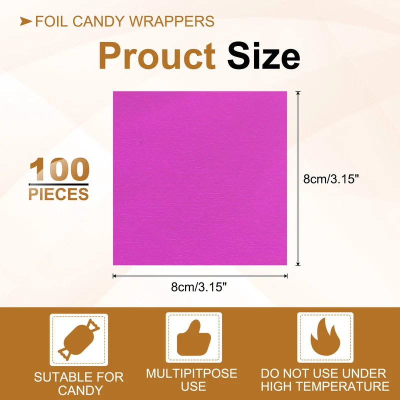 Foil Candy Wrappers 3x3 Inch, 100 Pcs Light Purple Glossy Paper for Chocolate