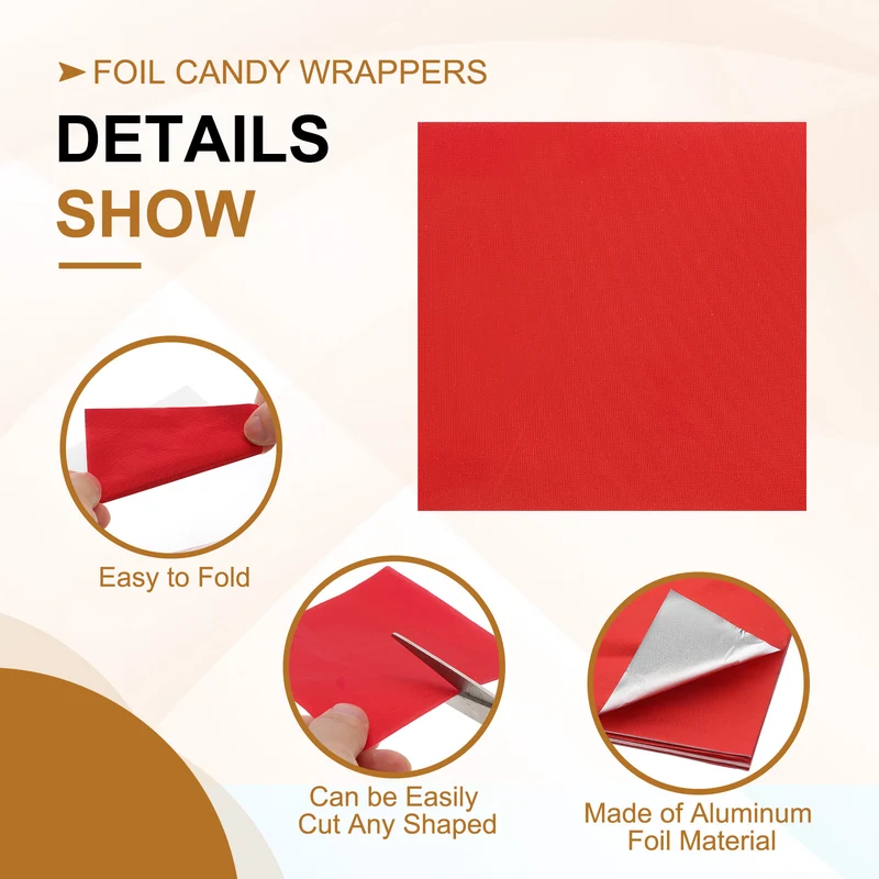 Foil Candy Wrappers 3x3 Inch, 100 Pcs Red Fine Grid Paper for DIY Chocolate