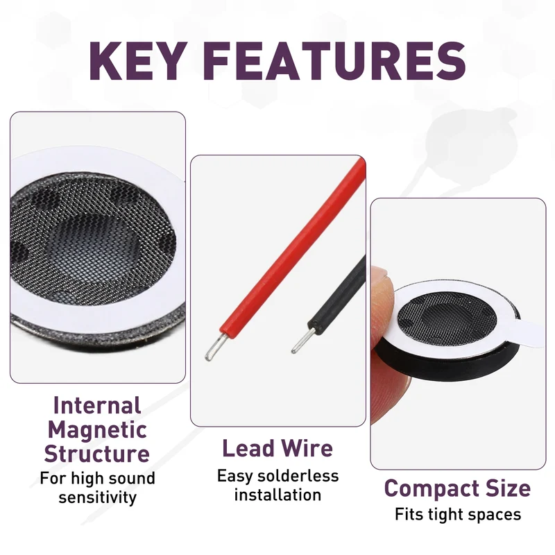 8Pcs 1W 8 Ohm 15mm/0.6" Small Round Internal Magnetic Speaker Black