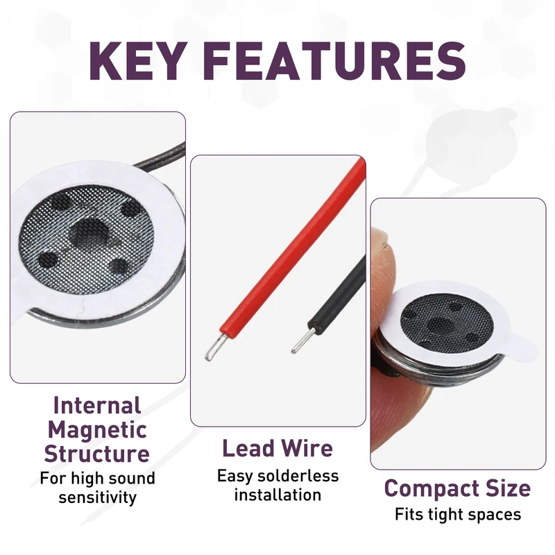 4Pcs 1W 8 Ohm 13mm/0.5" Small Round Internal Magnetic Speaker Black