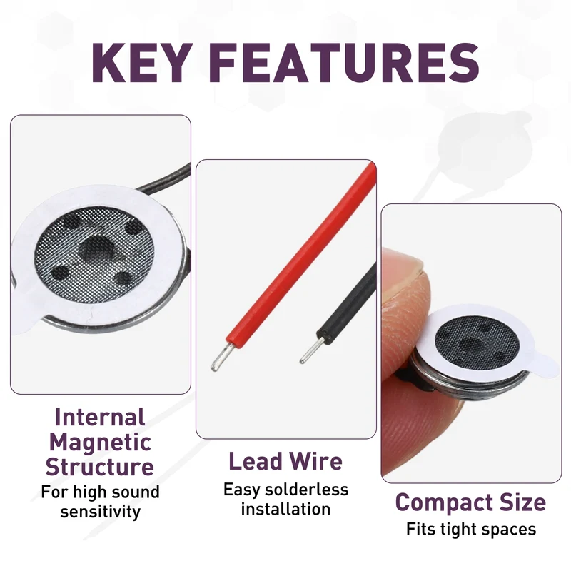 4Pcs 1W 8 Ohm 10mm/0.4" Small Round Internal Magnetic Speaker Black