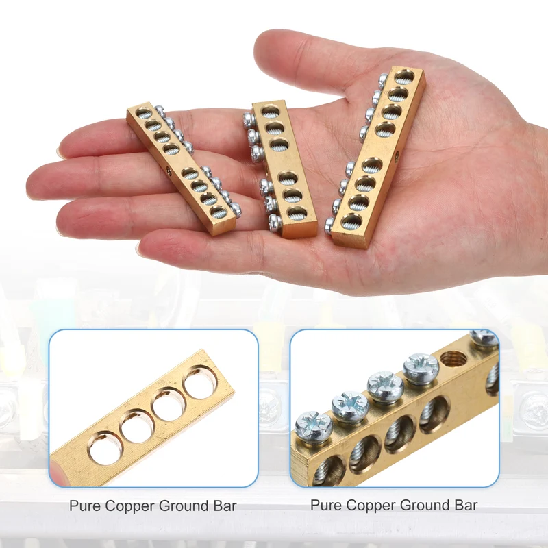 5 Pcs Terminal Ground Bar, 8 Positions M5 68x8x12mm Screw Block Barrier Brass
