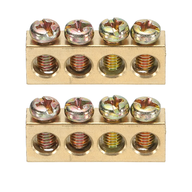 2 Pcs Terminal Ground Bar 4 Positions M4 28.5x6x10mm Screw Block Barrier Brass