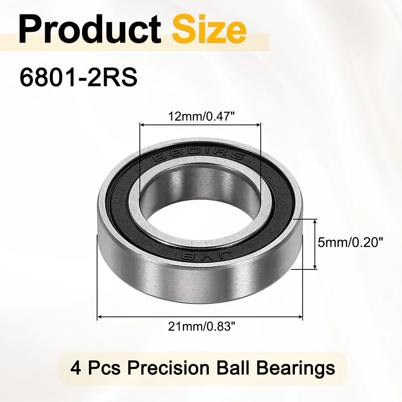 4Pcs 6801-2RS Deep Groove Ball Bearings 12x21x5mm ZV4 Level ABEC7 Precision