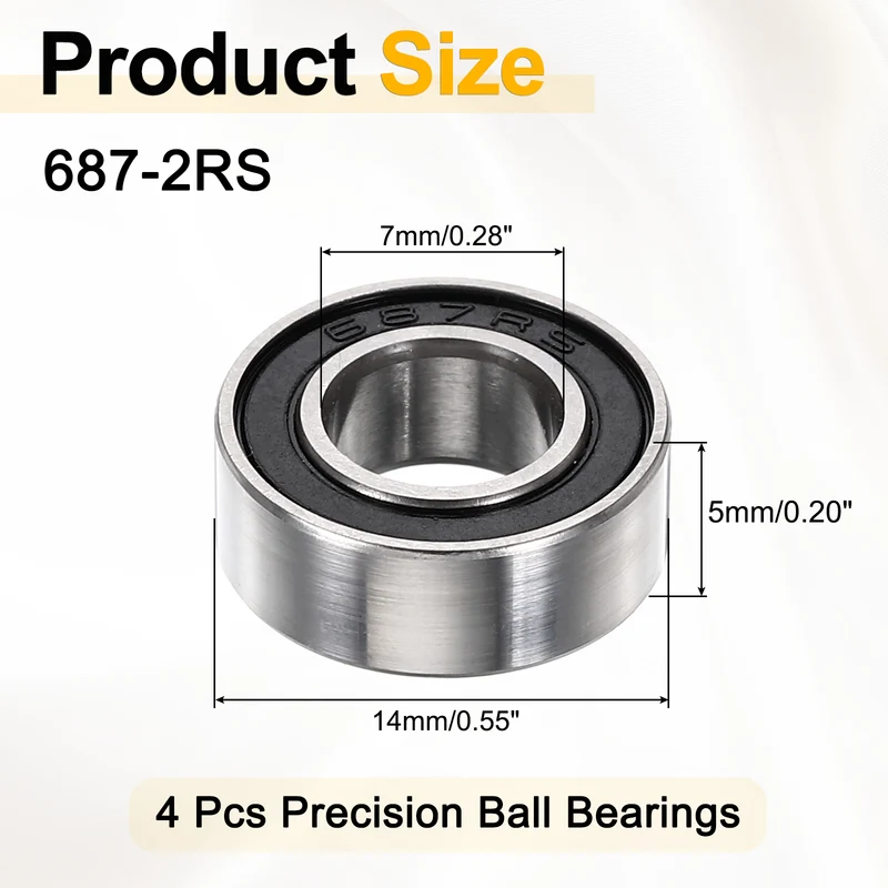 4Pcs 687-2RS Deep Groove Ball Bearings 7x14x5mm ZV4 Level ABEC7 Precision