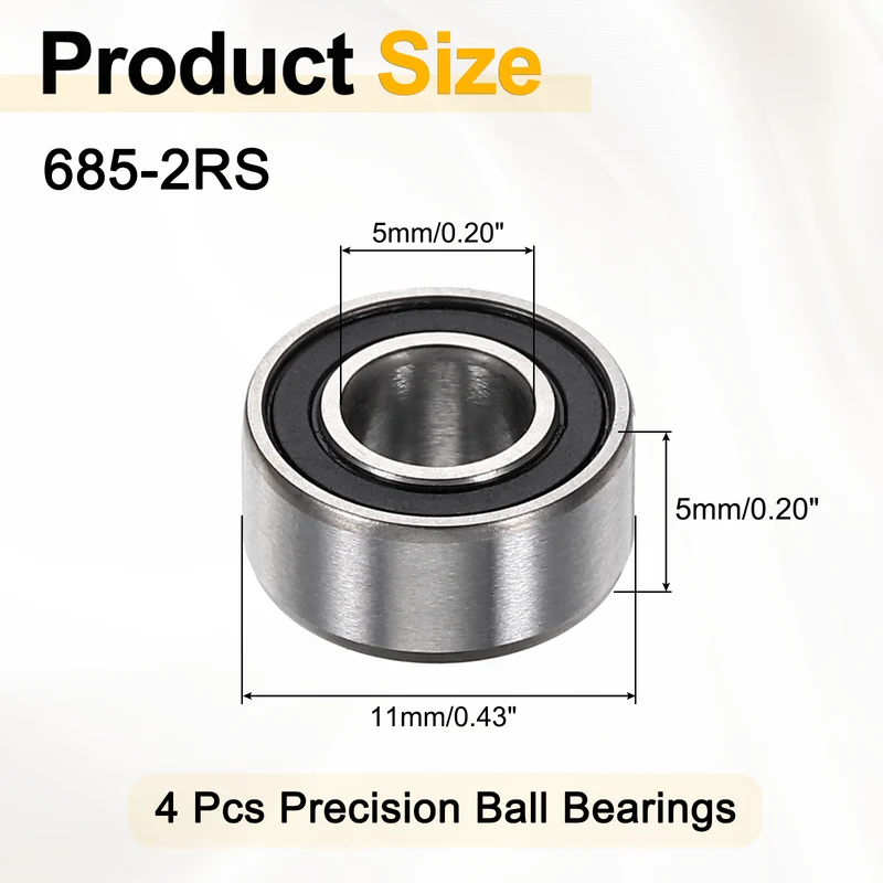 4Pcs 685-2RS Deep Groove Ball Bearings 5x11x5mm ZV4 Level ABEC7 Precision