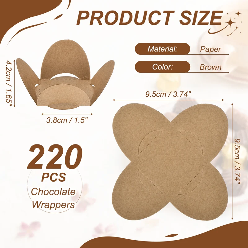 220Pcs Truffle Wrappers, Mini Cupcake Liners Chocolate Cups Liners, Brown
