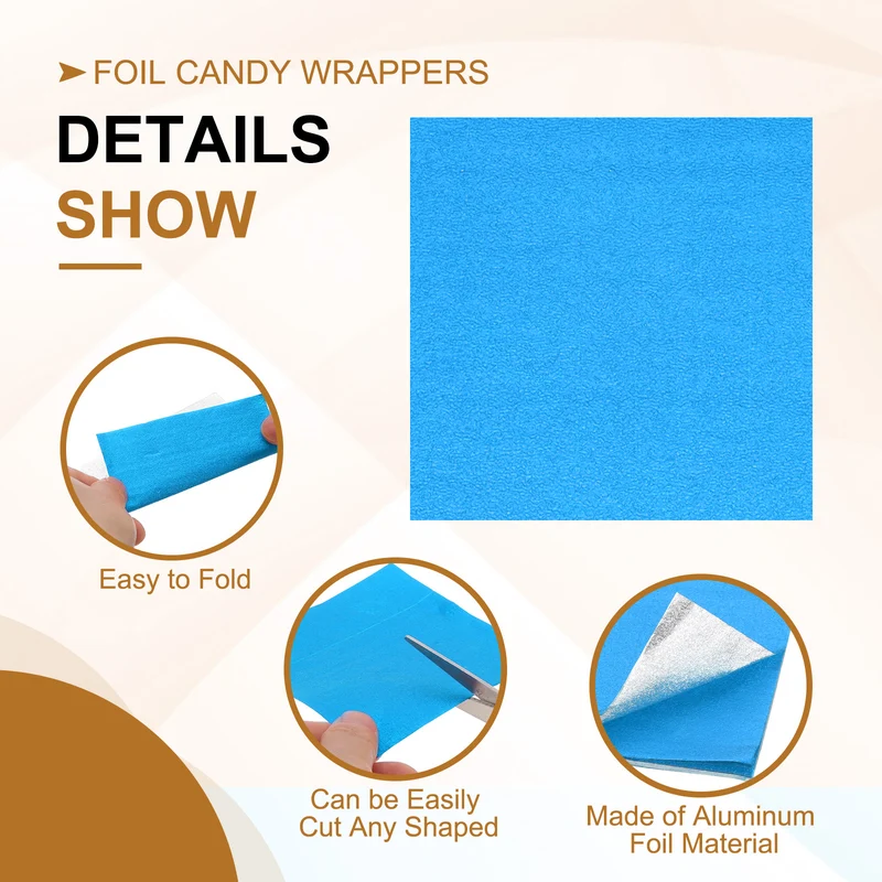 Foil Candy Wrappers 3x3 Inch, 100 Pcs Blue Orange Pattern Paper for Candy