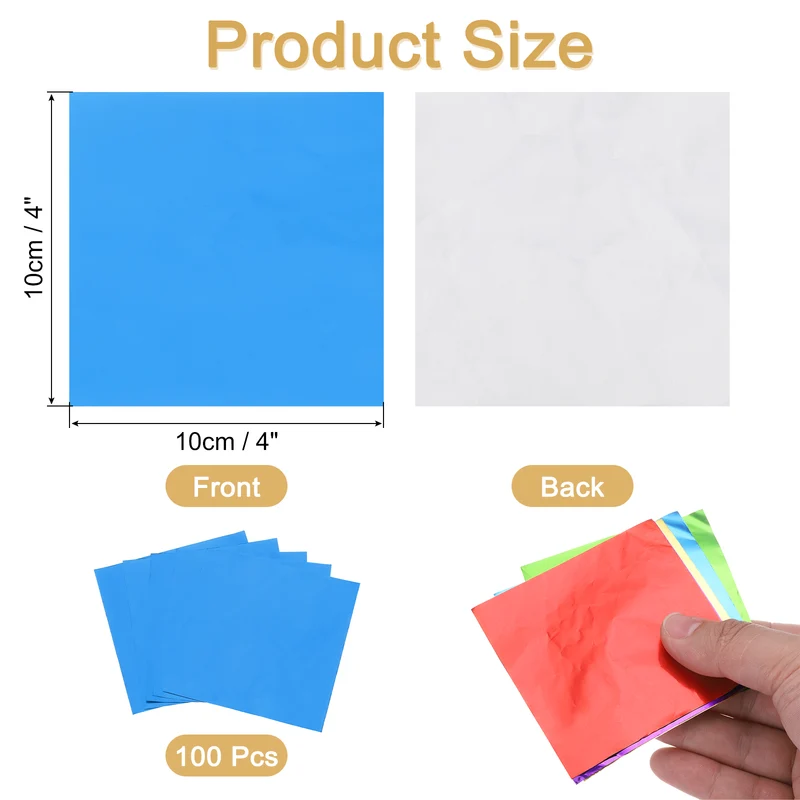 100 Pcs 4 x 4 Inch Square Aluminum Foil Candy Wrappers, Sky Blue
