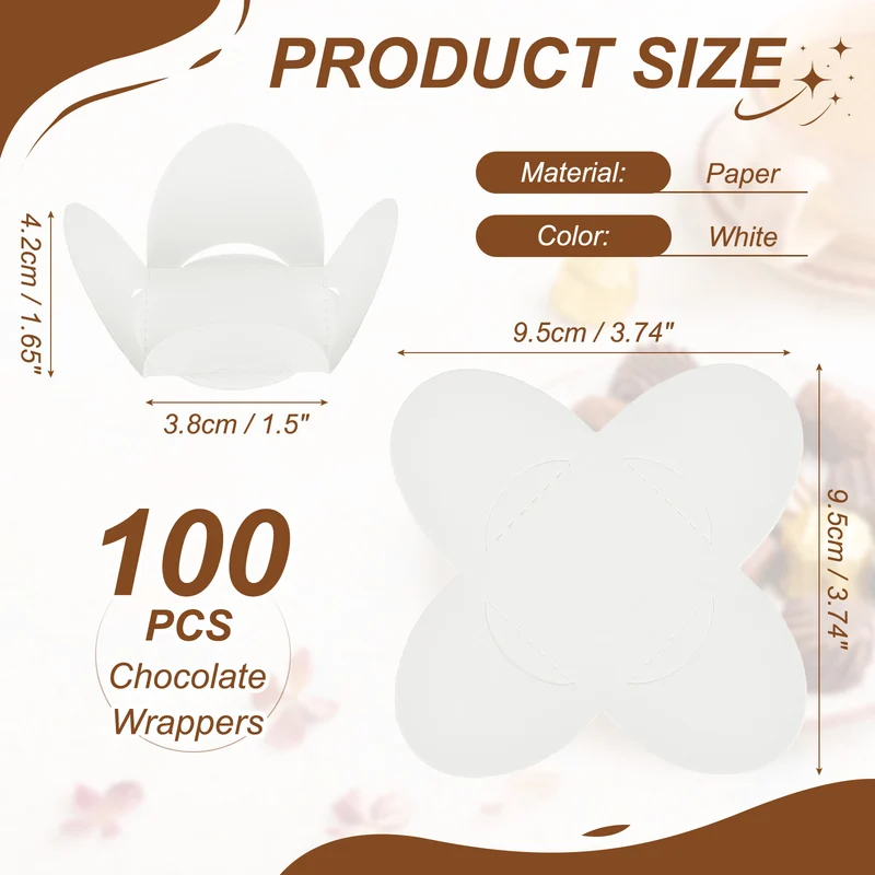 100Pcs Truffle Wrappers, Mini Cupcake Liners Chocolate Cups Liners, White