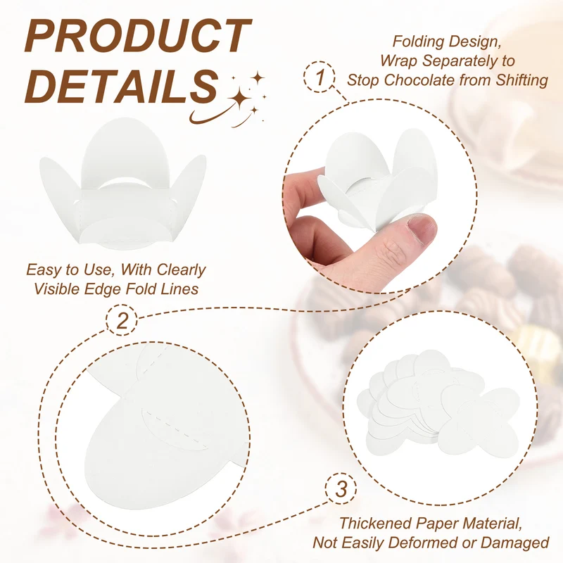 100Pcs Truffle Wrappers, Mini Cupcake Liners Chocolate Cups Liners, White