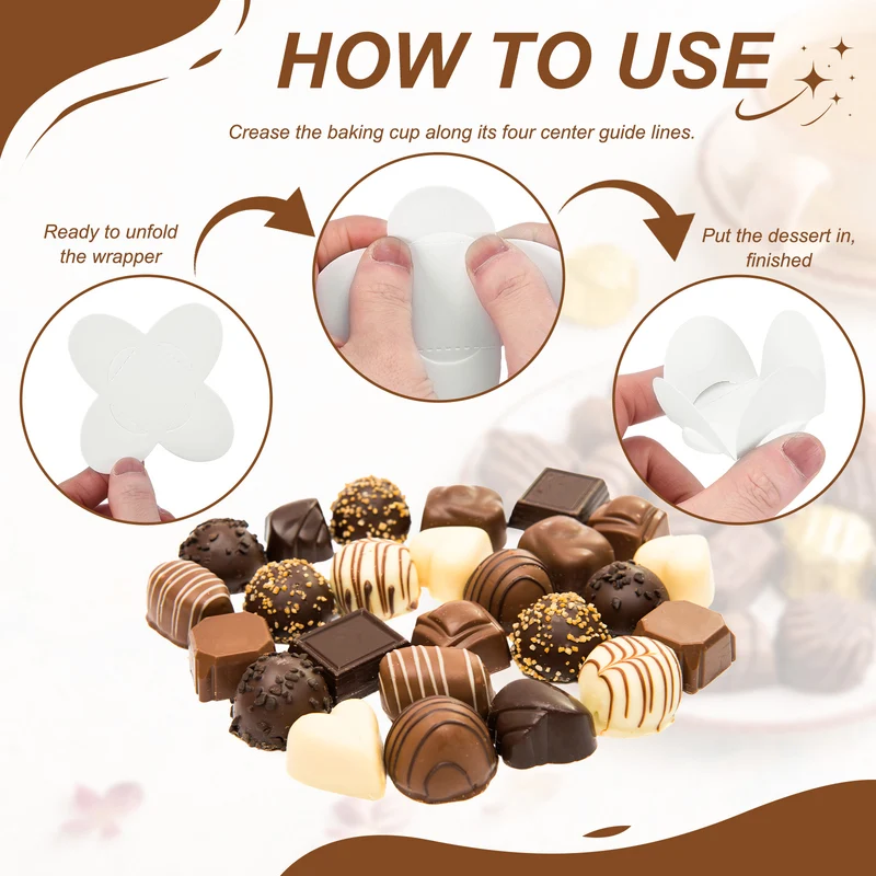 100Pcs Truffle Wrappers, Mini Cupcake Liners Chocolate Cups Liners, White