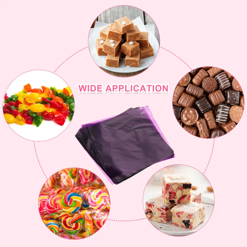 100Pcs Candy Wrappers 5 x 5 Inch Chocolate Wrap Paper for Lollipop Purple,