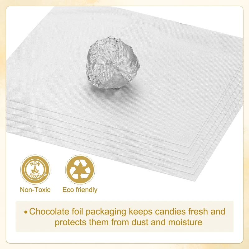 200 Pcs 4x4 Inch Foil Candy Wrappers Chocolate Wrapping Paper Light Silver