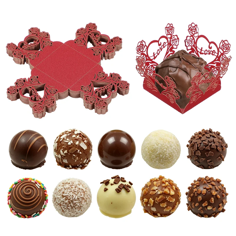 30Pcs 1.4x1.4" Love Rose Truffle Wrapper Cupcake Liners for Decor, Red