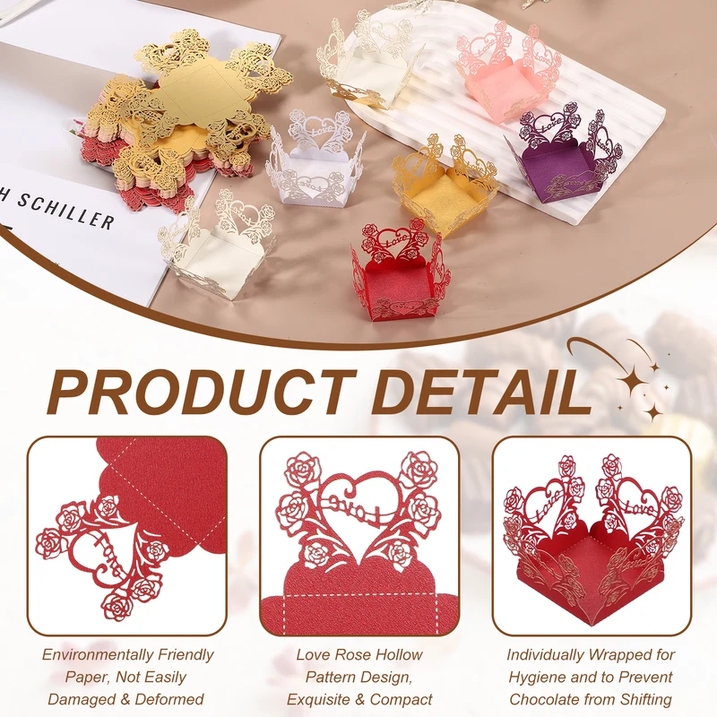 30Pcs 1.4x1.4" Love Rose Truffle Wrapper Cupcake Liners for Decor, Red