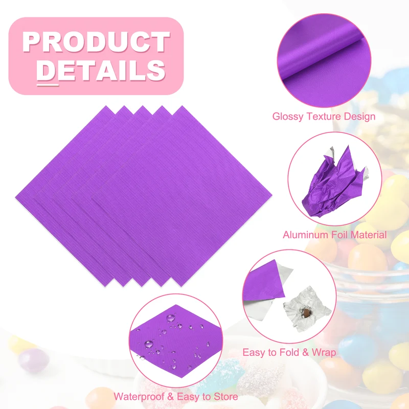 200 Pcs Candy Foil Wrappers, 4.7 x 4.7 Inch Chocolate Wrappers, Purple
