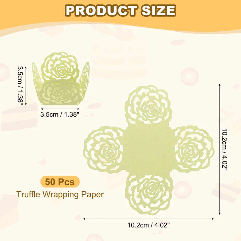 50PCS 4 Inch Truffle Wrappers for Wedding Birthday, Light Yellow