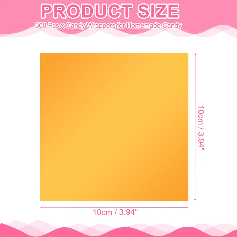 300Pcs Candy Wrappers 4 x 4 Inch Chocolate Wrap Paper for Lollipop Orange