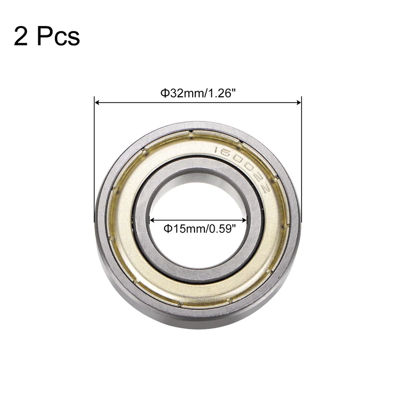16002-2Z Deep Groove Ball Bearing, 2pcs 15mm x 32mm x 8mm Hign Carbon Chrome Steel Double Metal Shielded Bearing