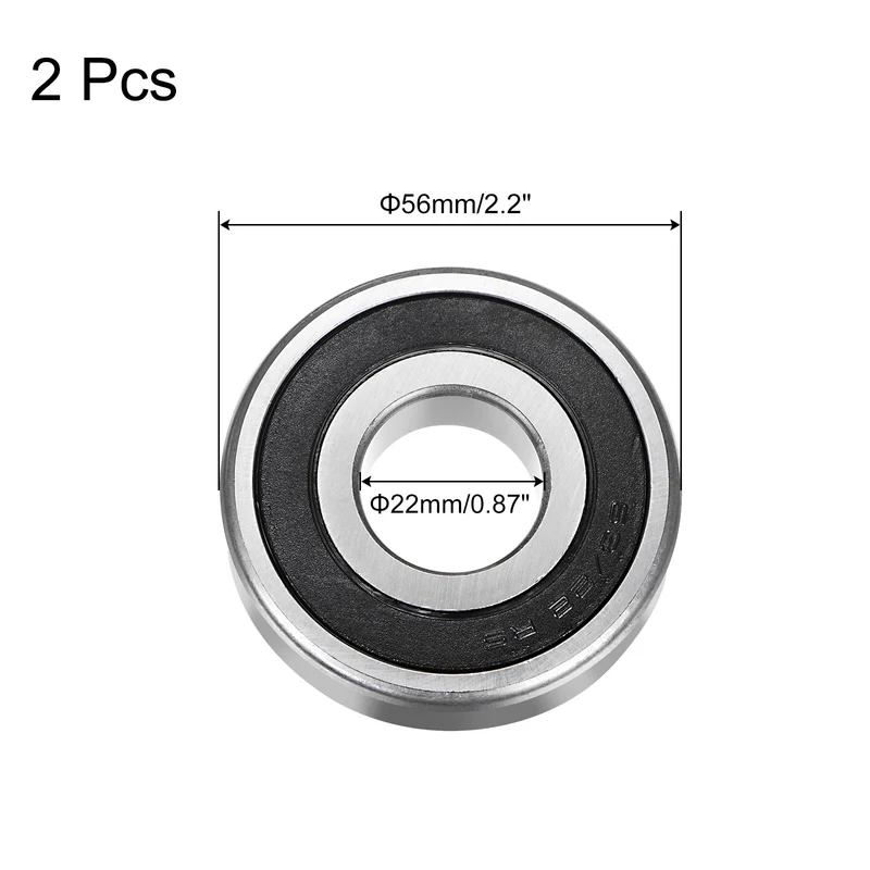 2Set, 63/22-2RS Deep Groove Ball Bearing 22 x 56 x 16mm Z1 Double Sealed Bearing