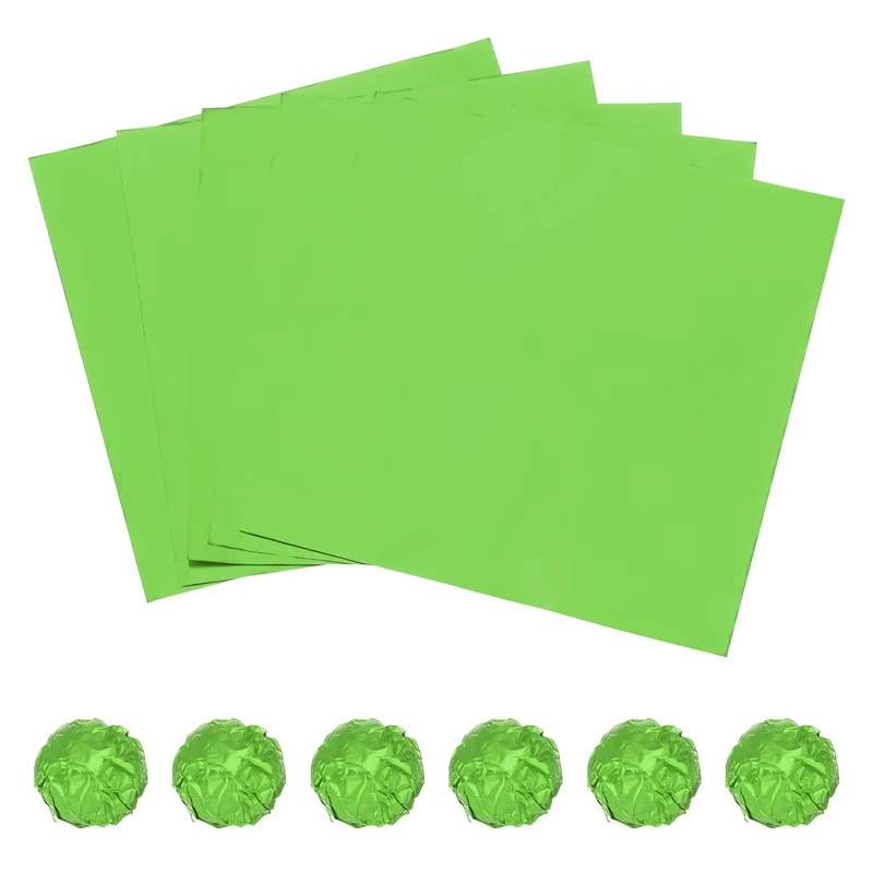 100 Pcs 6 x 6 Inch Square Aluminum Foil Candy Wrappers, Green
